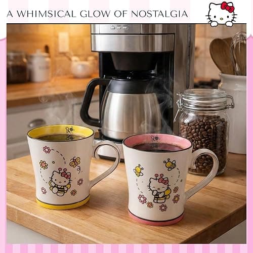 Blue Sky Clayworks Hello Kitty Bee Happy Mug Set of 2, Ceramic, 17 oz Each, Sunny Buzz Duo thumbnail 2