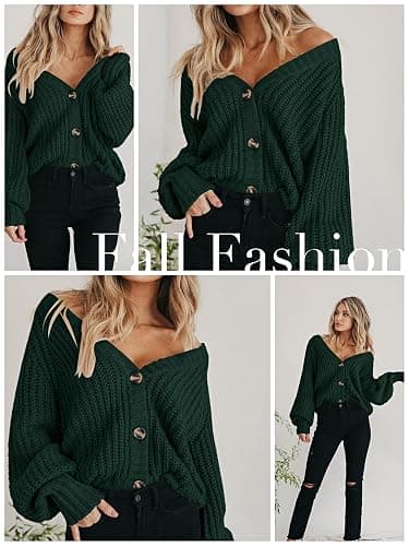 PRETTYGARDEN Women's Chunky Knit Open Front Sweater Long Sleeve Button Loose Short Cardigan Outerwear Coats thumbnail 5