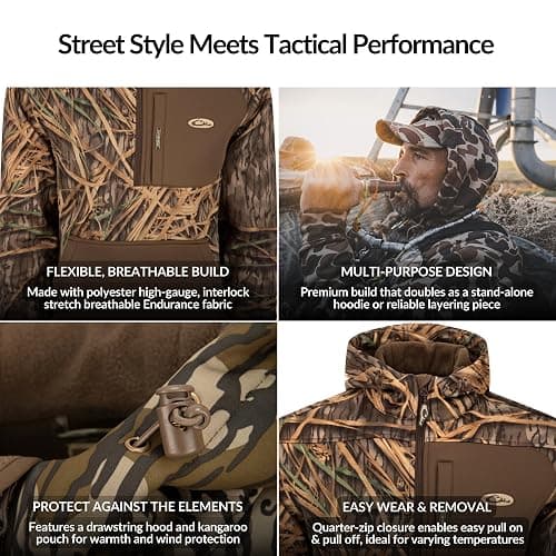 Drake Waterfowl Men's MST Endurance Hunting Warm Quarter-Zip Fleece Lined Hoodie w/Kangaroo Pouch & Magnattach Chest Pocket thumbnail 4