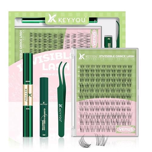 KEYYOU Venus Lash Clusters Kit, Invisible Band with Waterproof at Home | Wispy Natural Manga Eyelash Extension Kit 120pcs C Curl Lash Extensions Kit - Image 1