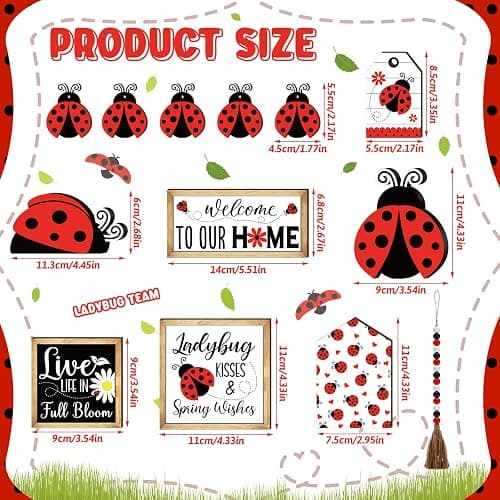 20 Pcs Ladybug Tiered Tray Decorations Spring Ladybug Wooden Blocks Sign Farmhouse Decorative Trays Red Ladybird Table Top Decor for Spring Decorations Home Kitchen Shelf Display Holiday Housewarming thumbnail 4
