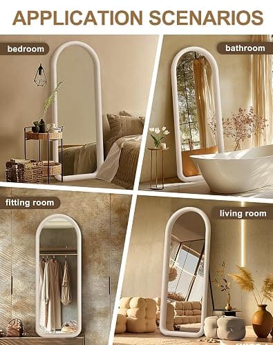 Delma Arched Full Length Mirror, Free Standing Floor Flannel Frame Mirror for Leaning or Hanging, Soft Touch Bedroom & Living Room Decor, Cream White thumbnail 8