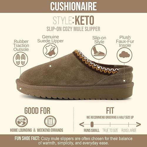 CUSHIONAIRE Keto Womens Slippers Slip-On Suede Mule Slipper - Cozy & Stylish, Memory Foam & Faux Fur Lining, Wide Widths Available thumbnail 4