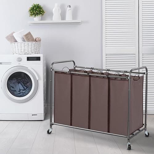 STORAGE MANIAC Laundry Sorter, 4 Section, Laundry Hamper with Wheels, Eco-friendly, Portable, Removable, Waterproof, Brown thumbnail 7