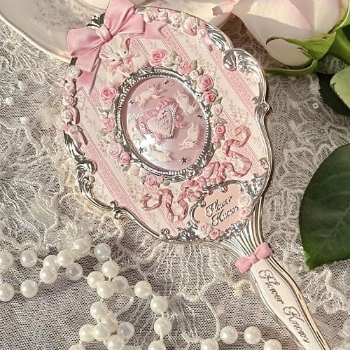 Flower Knows Bunny Garden Hand Mirror, Pink Decorative Makeup Mirror | Fairy-Tale Bunny & Rose Design, Easy-Grip Handle, Vanity Display, Touch-Ups & Gift-Ready Collectible Decor (Rosette Pink) thumbnail 5