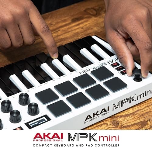 Akai Professional MPK Mini MK3-25 Key USB MIDI Keyboard Controller With 8 Backlit Drum Pads, 8 Knobs, Music Production Software and Native Instruments Sound Package (NKS Integration), White thumbnail 14
