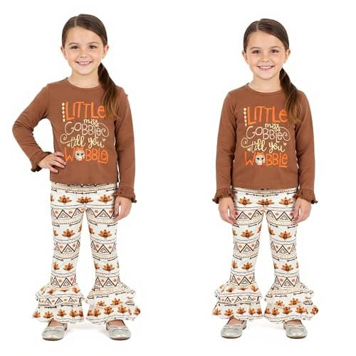 Unique Baby 2 Piece Girls Double Ruffle Leggings and Long Sleeve Shirt Clothes Set Kid and Toddler Girl Outfit thumbnail 3
