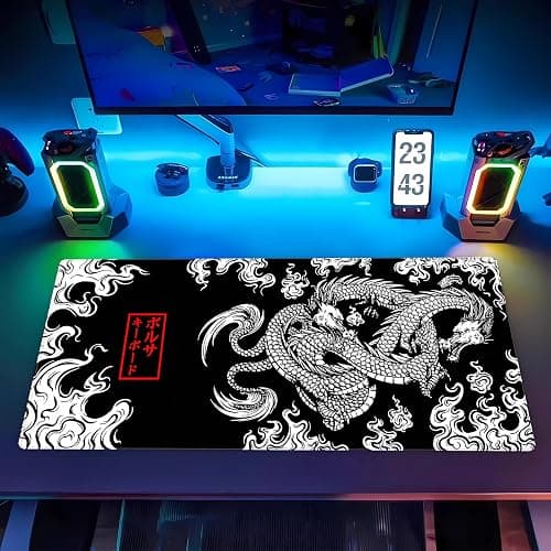 Black and White Mouse Pad Extra Large Gaming Mousepad XL Dragon Desk Mats Japanese Full Desk Keyboard Mat Computer Pad Desk Matt with Stitched Edges Non-Slip Desktop Mat 31.5 x15.7 in thumbnail 7