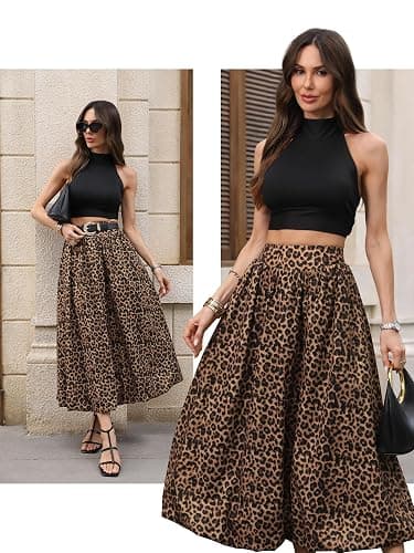ELLEVEN Women's Bubble Maxi Skirt, Elastic Waist Puffy Hem A-Line Skirt with Pockets thumbnail 6