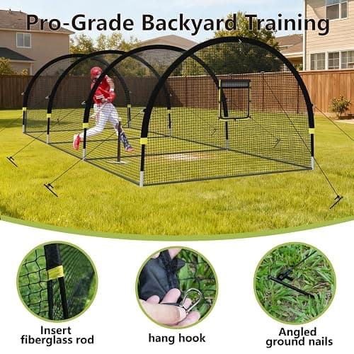 IDEATRY Baseball Batting Cages for Backyard - 22FT/30FTx 12FTx 8FT Portable Practice Softball Cage Net and Frame with Pitching Machine Hole, 12.7MM Fibreglass Poles and Carry Bag thumbnail 6