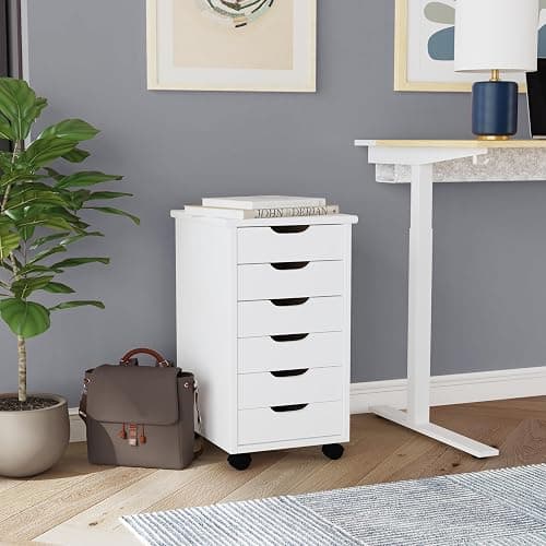 Linon Home Decor Products Corinne Six Drawer Storage, White Wash Rolling Cart - White Wash - Six Drawers thumbnail 5