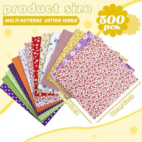 Moukeren 500 Pcs 4 x 4 Inch Cotton Fabric Squares Pre Cut Patchwork Quilting Fabric Bundles Layer Floral Printed Quilt Squares Material for DIY Craft Sewing Clothing Scrapbooking Handmade Accessory thumbnail 2