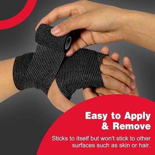 AZEN 16 Pack Self Adhesive Bandage Wrap Black, 2" X 5 Yards Black Athletic Tape, Vet Wrap, Tattoo Grip Tape Wrap，Ankle Tape, Cohesive Bandage Wrap thumbnail 4