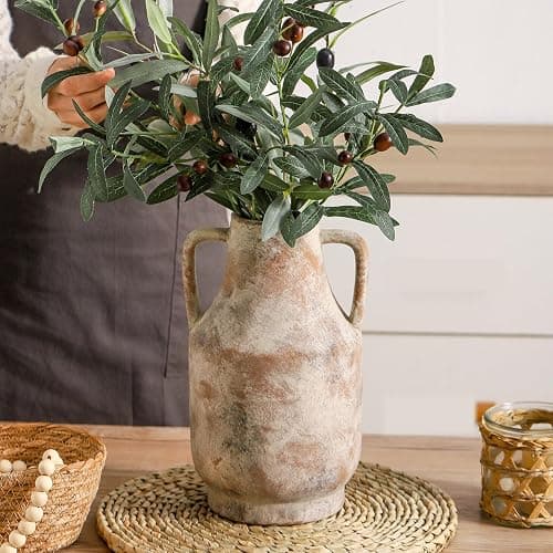 Mitt&Ditt Ceramic Flower Vase with Handles, 11 inch Tall Vase for Centerpieces, Large Decorative Terracotta Vases, Farmhouse Rustic Vases for Home Decor, Living Room, Table, Neutral thumbnail 8