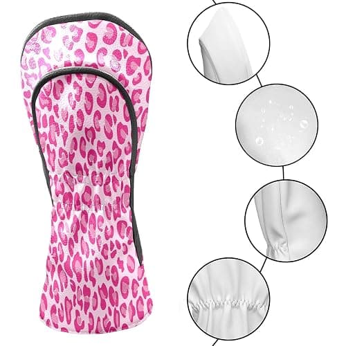 Golf Club Covers Pink Checkered Driver Headcover, Leather Golf Club Head Covers for Driver Fairway Woods Waterproof Golf Headcovers with Anti-Scratch Lining for Men Women thumbnail 4