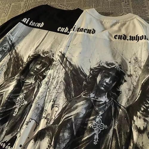 Gothic Casual Loose Oversized T-Shirt Harajuku Street Trend Men and Women Personalized Print Rock Animation Punk thumbnail 6