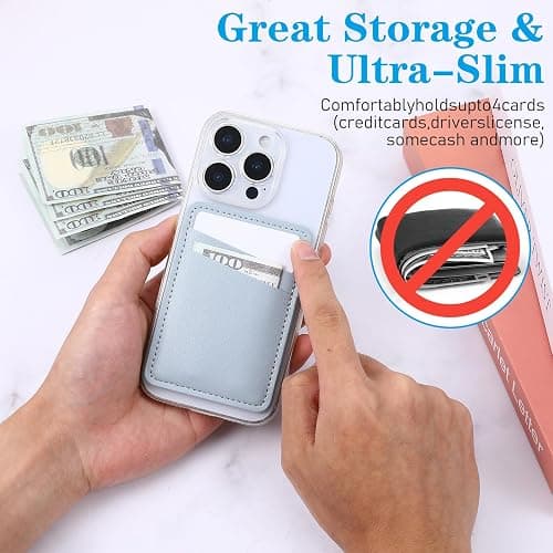 ElevateTech Phone Wallet Stick On, Leather Phone Card Holder for Phones Case Adhesive Stretchy Credit Card Pocket for Back of Phones Stick on Cards Holder with Most Cell Phones(White, Blue, Black) thumbnail 6