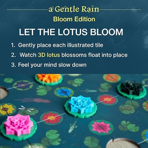 A Gentle Rain – Bloom Edition – Calming Tile-Laying Puzzle Game with 3D Lotus Blossoms – Mindful Solo, 2-Player, or Cooperative Play in 15 Min – Premium Tactile Board Game, Giftable & Family-Friendly thumbnail 6