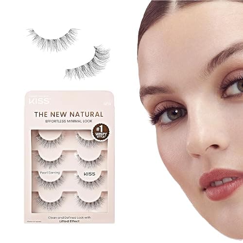 KISS The New Natural, False Eyelashes, 'Pearl Earring', 12mm, Includes 4 Pairs Of Lashes, Easy to Apply, Reusable Lash Clusters - Image 1