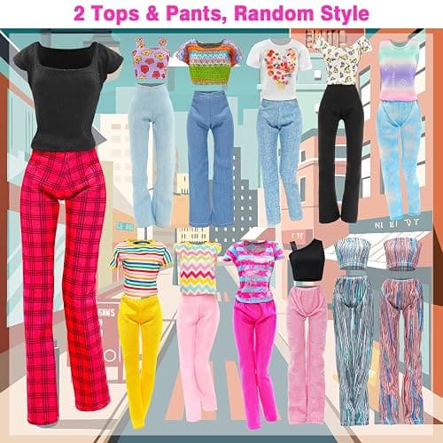 BARWA 11 Sets Doll Clothes Including 2 Sequins Dresses 5 Mermaid Floral Dresses 4 Casual Outfits Tops and Pants for 11.5 inch Girl Dolls thumbnail 5
