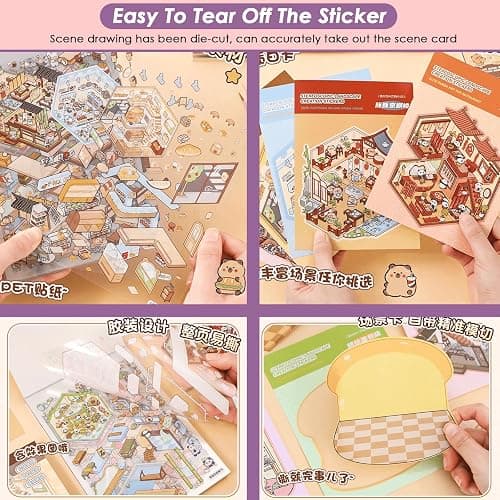 TIYIMIYUXU 20 3D Sticker Scene Set,Scene Stickers Therapy for Adults, Vivid Isometric House 3D Space DIY Sticker Book,Fun Cute Cartoon Stickers,Mini Scenes Relieve Stress thumbnail 5