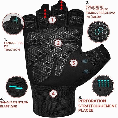 RDX Gants de Fitness Respirant Anti-dérapant, Gant Masculation Sport Soutien au Poignet Protection Paume Forte Adhérence Workout Entrainement Fitness Gymnastique Powerlifter Gym Gloves Halterophilie thumbnail 2