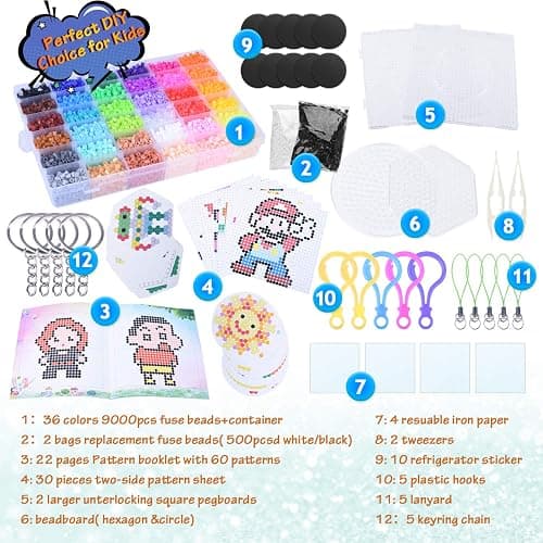 Longruner 10000, 36 Colors Fuse Beads Kit 5mm DIY Art Craft Toys for Kids with 4 Pegboards, 60 30 Pattern Paper| B, 10000pcs thumbnail 2