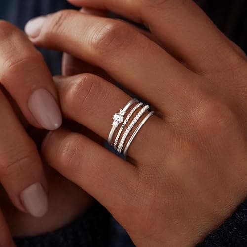 TOBENY Stackable Silver Gold Rings for Women Non Tarnish 14K Gold Plated Cubic Zirconia Ring Set Trendy Dainty Engagement Wedding Bands Thumb Rings Stacking Promise Statement Rings Jewelry Size 6-10 thumbnail 7