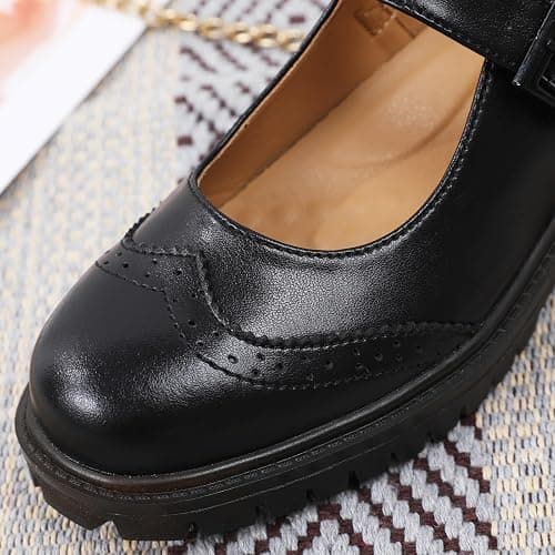 Mary Jane Shoes Black Platform Mary Janes for Women Oxford Leather Flats | Dress Casual Ladies Oxford Loafers Shoes for Office School Girl Dressy Work Walking Round Toe Comfortable maryjane Shoes thumbnail 5