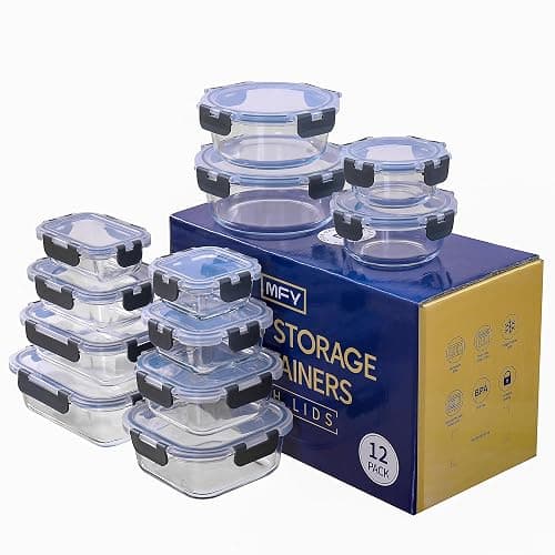 MFY 12-Pack Glass Storage Containers with Lids, Glass Meal Prep Containers Set, Airtight Lunch Containers with Lids, Microwave, Oven, Freezer and Dishwasher Safe, Gray thumbnail 8
