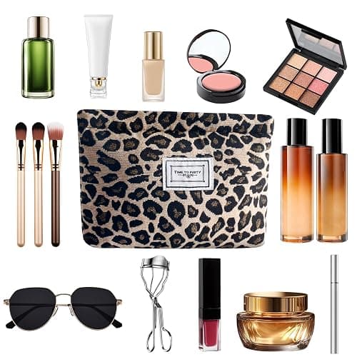 ZLFSRQ Leopard Makeup Bag Cute Cosmetic Bags for Women Cheetah Makeup Bag Canvas Large Capacity Travel Toiletry Bags Aesthetic Cosmetic Pouch for Purse Portable Zipper Skincare Storage Organizer thumbnail 5