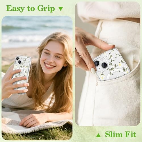 ZTOFERA for iPhone 13/14 Magnetic Case Compatible with Magsafe,Aesthetic Floral Pattern Design Cute for Girl Women,Anti-Drop Protective Hard Phone Cover for iPhone 13/14-Big White Flower thumbnail 5
