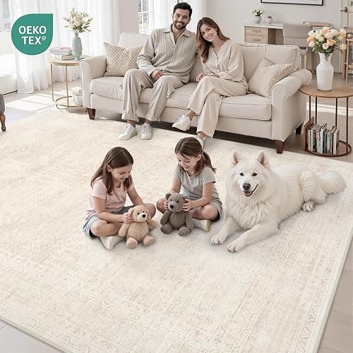 8x10 Area Rugs for Living Room: Vintage Boho Neutral Washable Rug Indoor Soft Large Area Rug Carpet for Bedroom Nursery Farmhouse Dining Room Office Floor Non-Slip Low Pile Under Table Rug Beige thumbnail 7