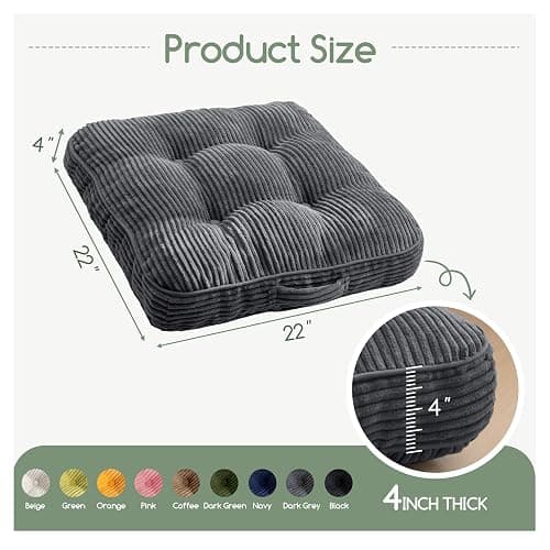 HIGOGOGO Washable Floor Pillow Cushion for Adults, Meditation Cushion Pillow, Large Square Floor Sitting, Removable Tufted Corduroy Cover, for Tatami Living Room or Yoga, 22x22 Inch, Machine Washable thumbnail 2