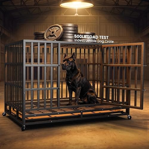 Hiwokk 48 Inch Heavy Duty Dog Crate, Indestructible Kennel for Large Dogs | 38-96" for Small to All Breeds Dogs | Escape Proof Latch | Removable Tray | Chew-Proof Steel | Lockable Wheels | Easy-Clean thumbnail 4
