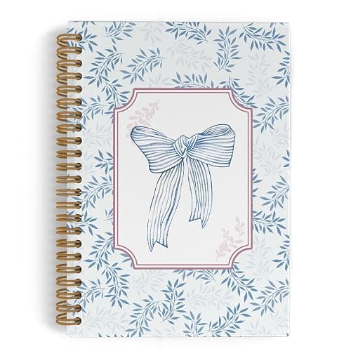 QLMX Blue Bow Spiral Notebook, Coquette Notebook Journal, 5.5x8.3 Inch, Preppy Lined Journal Notebooks, Blue Bow Notebook for Teen Girls Student Teacher, Bows Office School Supplies - Image 1
