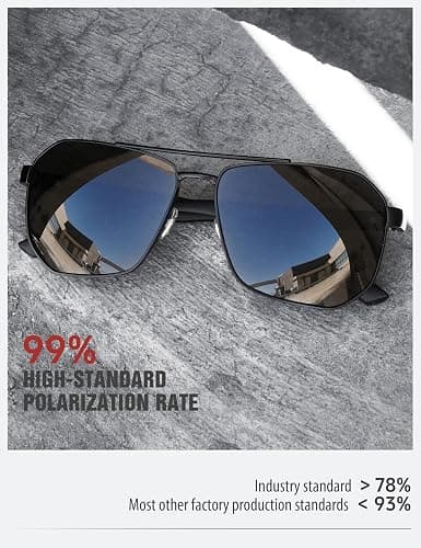 LUENX Aviator Sunglasses for Men Square Polarized Polygon Lens - UV 400 Protection with Accessories 61MM Driving Outdoor thumbnail 4