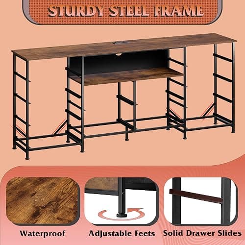 WLIVE 12 Drawer Dresser for Bedroom, Dresser TV Stand for 65, 70, 75 inch TV with Led Lights & Charging Station, Wide Chest of Drawers with Open Shelves, Fabric Dressers for Living Room, Rustic Brown thumbnail 8