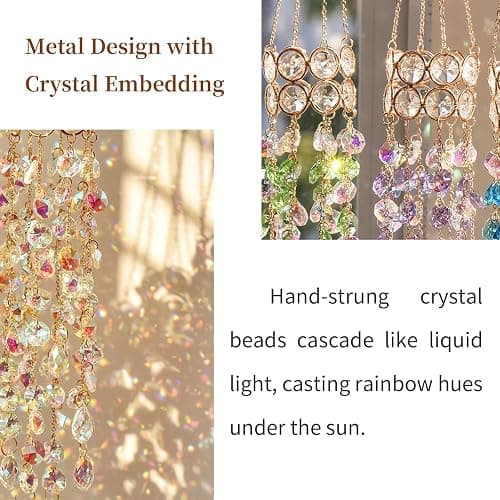 Hanging Window Garden Crystal Sun Catcher, Gold-Plated Sun Catcher for Indoor and Outdoor Decoration, Light Catcher, Party Crystals (Green) thumbnail 6
