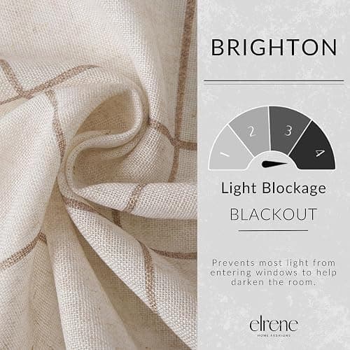 Elrene Home Fashions Brighton Windowpane Plaid Blackout Window Curtain, Living Room and Bedroom Drape with Rod Pocket Tabs, 52" x 84", Linen, 1 Panel thumbnail 6