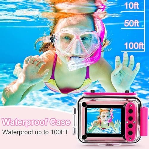 Pool Toy & Kids Underwater Camera - 99FT Waterproof Kid Action Camera 1080P Video&20MP Photo with Flip Lens, Includes 32GB Card for Diving Swimming Beach Snorkeling,Birthday Gift for Girls - GKTZ thumbnail 2