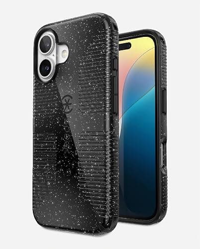 Speck CandyShell Grip iPhone 16 Case - Slim MagSafe - Black Glitter/Steel Black thumbnail 7
