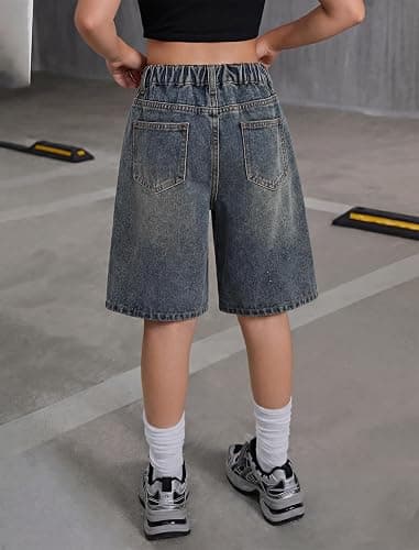 Peakpride Girls Jean Shorts High Waisted Wide Leg Baggy Denim Shorts for Teen Trendy Y2k Vintage Bermuda Jorts 13-16Y thumbnail 5