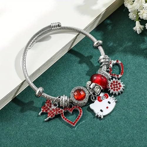 BEMKWG Hello Jewelry Bracelet Charms Braclet, Pink Cat Bangle Women Matching Accessories, Gift for Her thumbnail 4