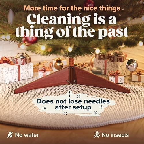 Artificial Christmas Tree 8.2ft Unlit Premium Realistic Christmas Tree with Crafted Needles Look Real, Storage Bag & Wooden Foldable Base Stand Included - Xmas Unlit Hinged Spruce Green Holiday Decor thumbnail 6