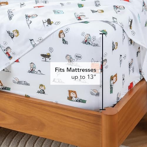Berkshire Blanket Peanuts® Kids Sheet Set, Twin Size - 3 Pieces, Peanuts® Sleeping Colorized Sheet Scale White, Cute Character Snoopy Printed Soft Microfiber Bed Sheets thumbnail 4