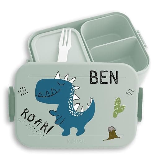 Bento Box Midi für Mepal Bentobox - Kinder Dino Brotbox Dinosaurier Lunchbox Dinosaurus Vesperdose Dinos I - 900 ml - Sage Grün - kinderbrotdosen kindergarten personalisierte brotdose kind t-rex - Image 1