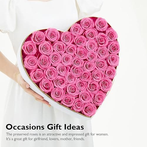 Eterfield Forever Flowers in Heart Shape Box, Preserved Roses That Last a Year Preserved Flowers Birthday for Her Mom Women Wife Valentine's Day Mother's Day (47 Roses, Pink) thumbnail 3