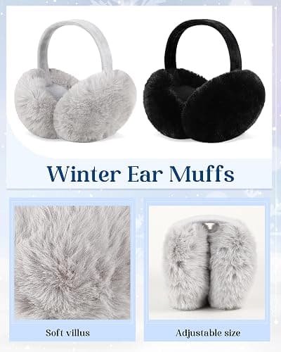 Jeere 4 Pack Winter Faux Fur Ear Muffs and Flip Mittens Set for Women Fingerless Gloves Fuzzy Ear Warmers Muffs Cover Outdoor thumbnail 4