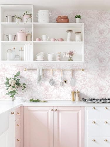 Dimoon 78.7"x17.3" Peel and Stick Wallpaper Floral Contact Paper Boho White Pink Flower Wallpaper Removable Wall Paper Self Adhesive Modern Contactpaper for Cabinets Drawers Bedroom Thicken Vinyl thumbnail 3